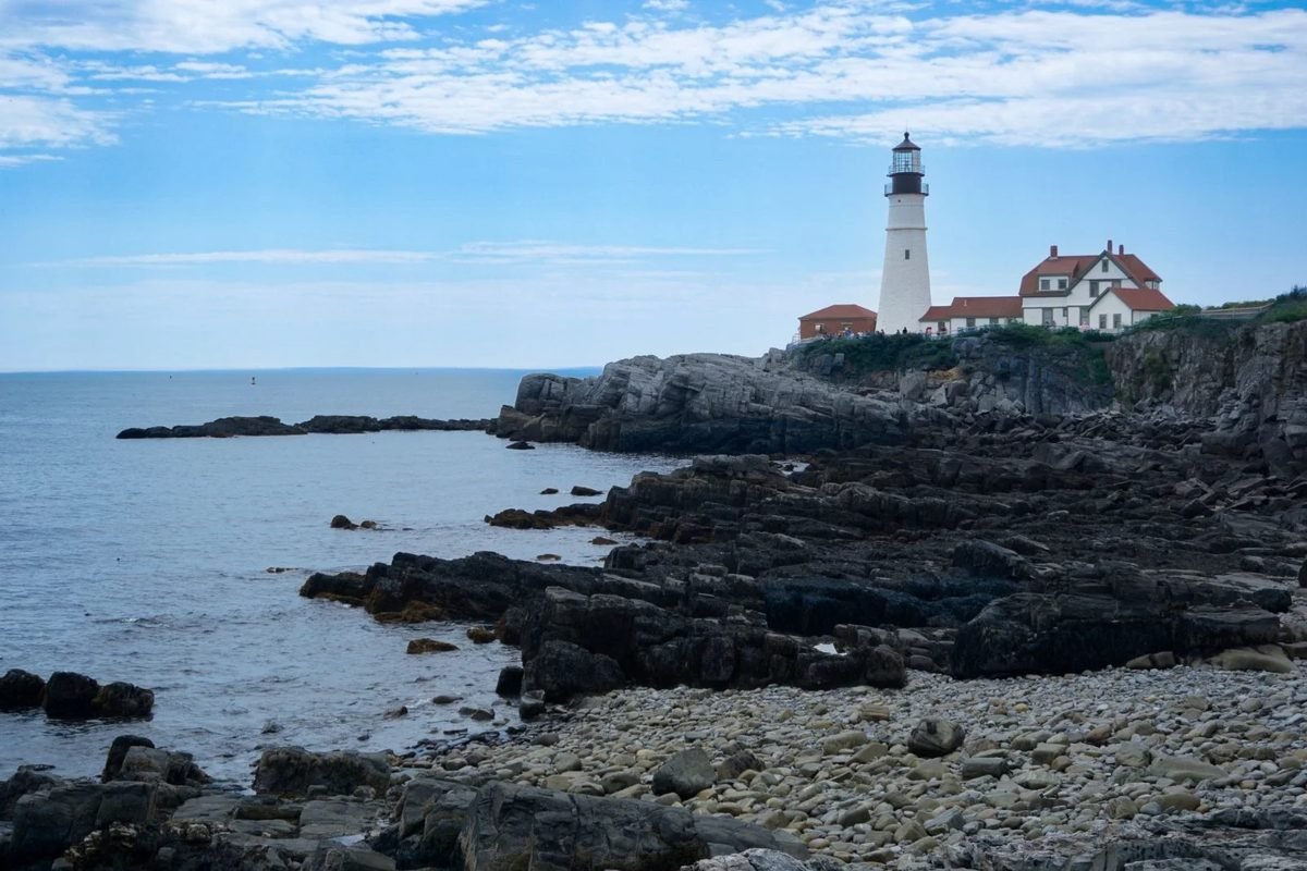 Portland Head Light on the rocky coast of Cape Elizabeth, Maine